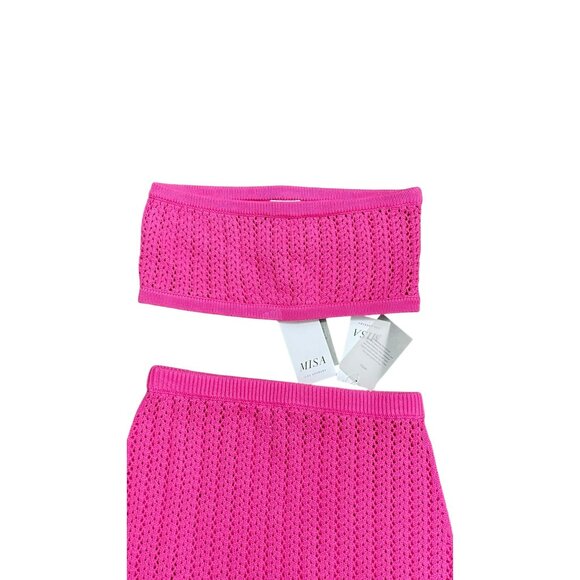 Misa $385 Laya Skirt & Bandeau Tube Top Crochet Flamingo Pink Small NWT - Picture 6 of 7